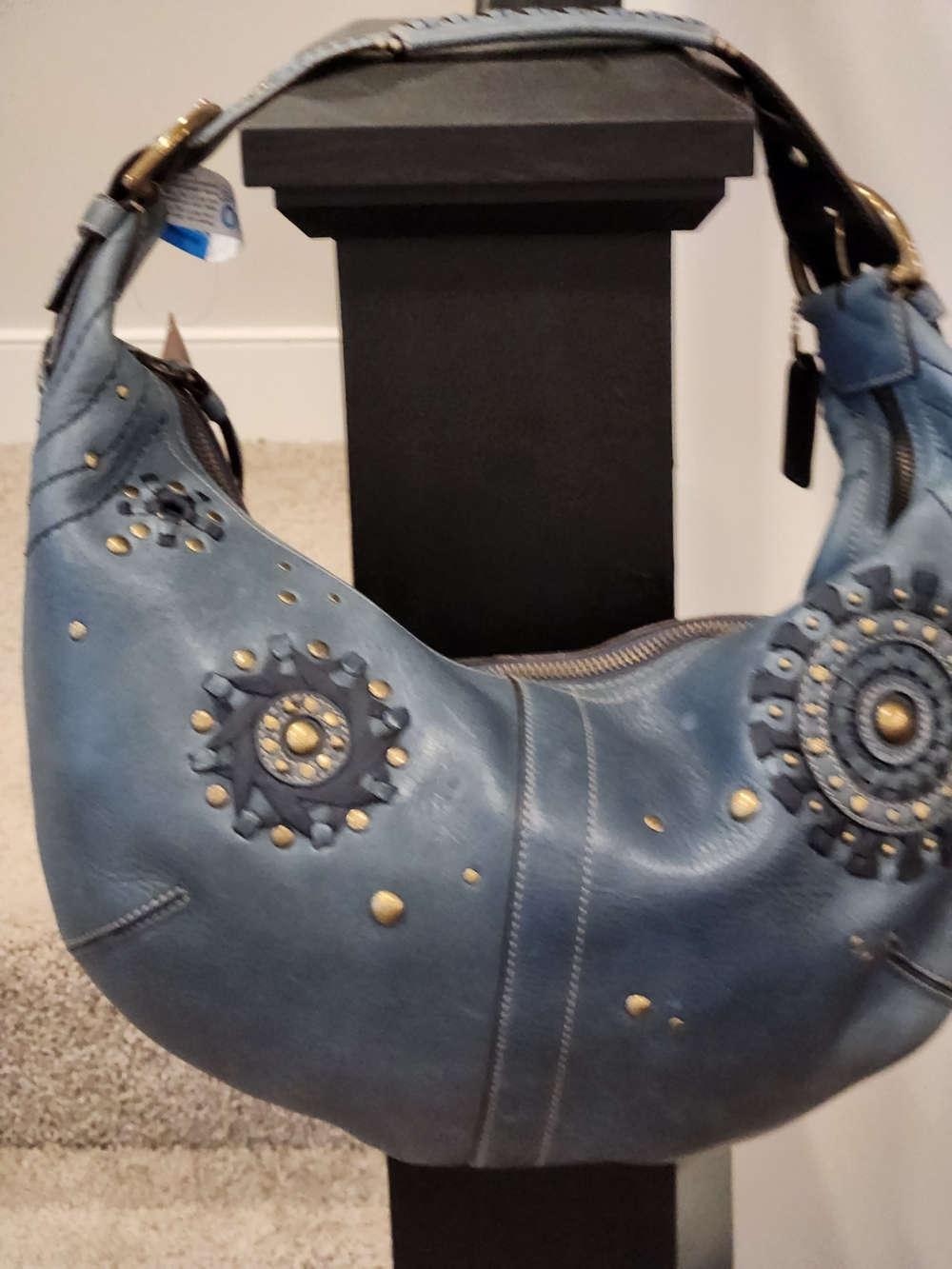 NWT Vintage 00s COACH Mia 10063 Studded Leather Hobo Bag Handbag Satchel Blue - Picture 2 of 9
